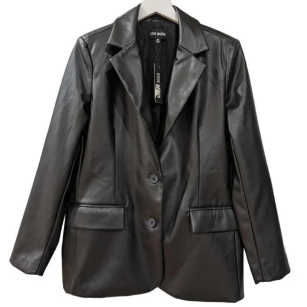 Steve Madden Black Faux Leather Boyfriend Blazer